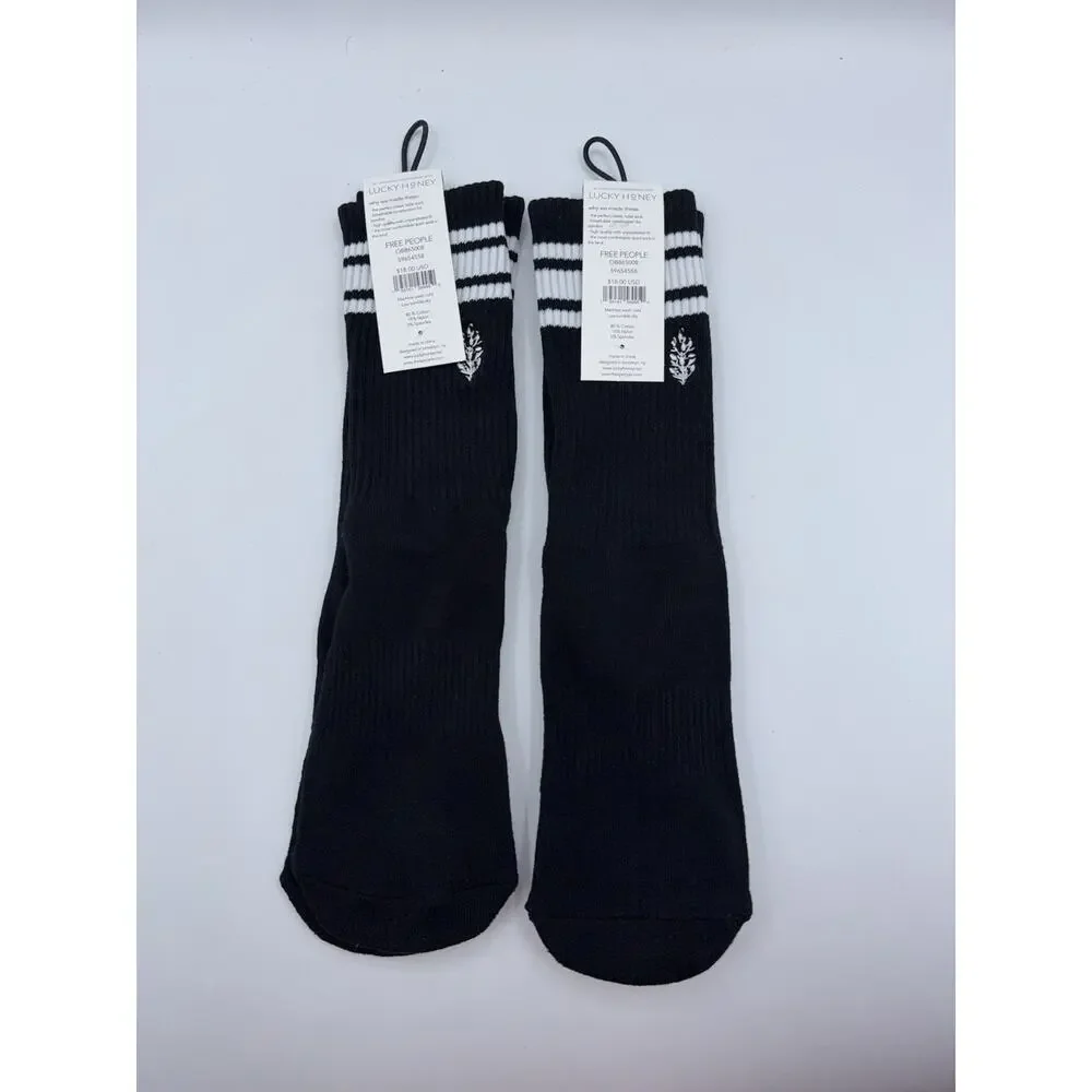 2 Pairs Free People Movement Stripe Tube Socks Black FP Movement Lucky Honey